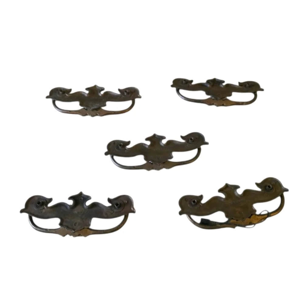Vintage Set Of 5 Brass Ornate Drawer Pulls Handles